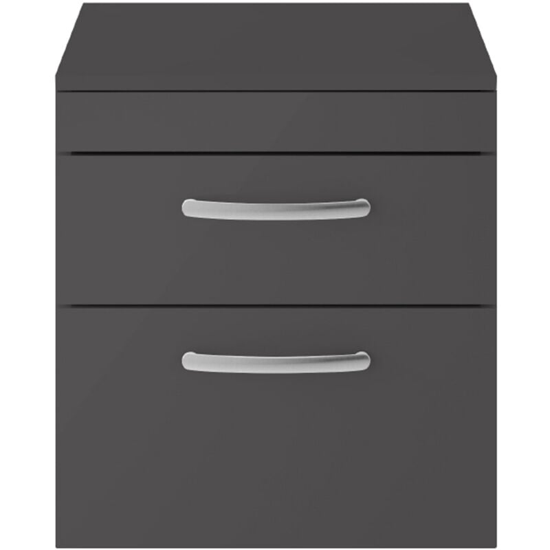 Athena Wall Hung 2-Drawer Vanity Unit and Worktop 500mm Wide Gloss Grey - Nuie