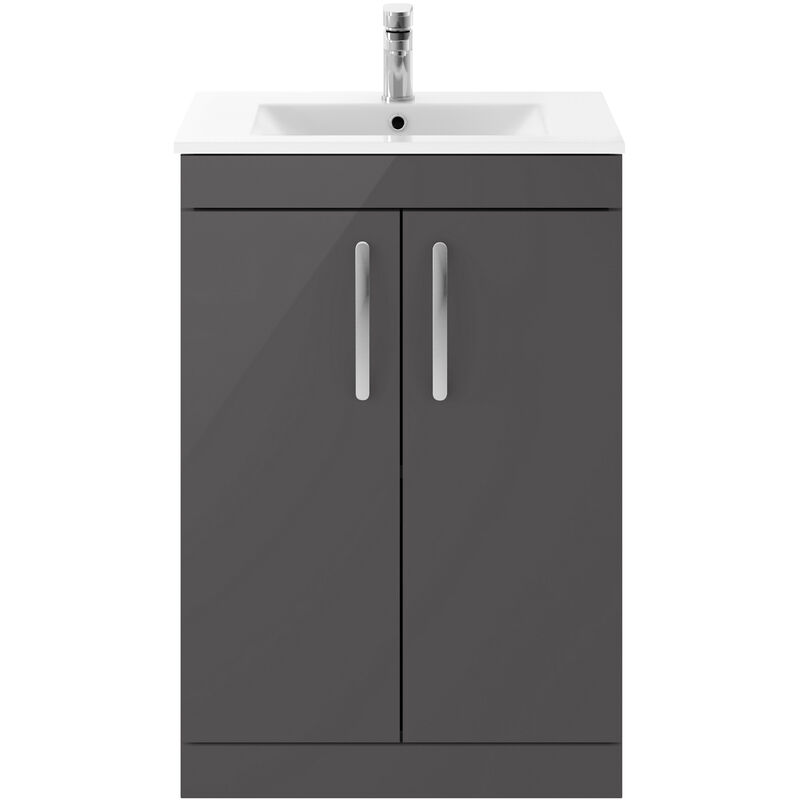 Nuie Athena Floor Standing 2-Door Vanity Unit with Basin-2 600mm Wide - Gloss Grey