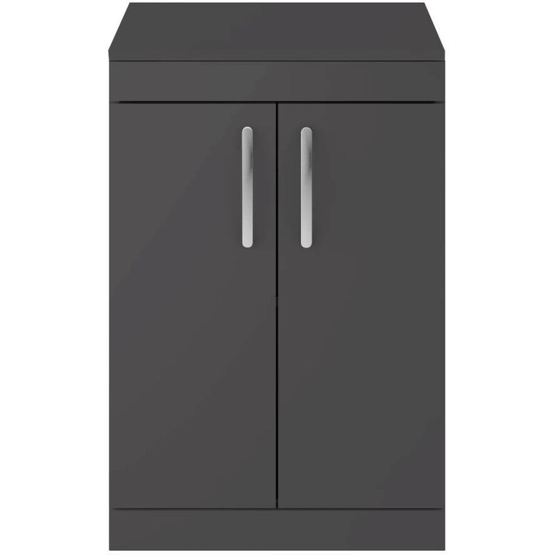 Athena Floor Standing 2-Door Vanity Unit and Worktop 600mm Wide - Gloss Grey - Nuie