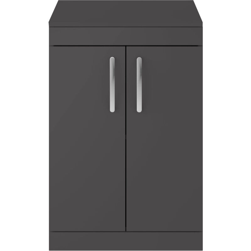 Athena Floor Standing 2-Door Vanity Unit and Worktop 600mm Wide - Gloss Grey - Nuie