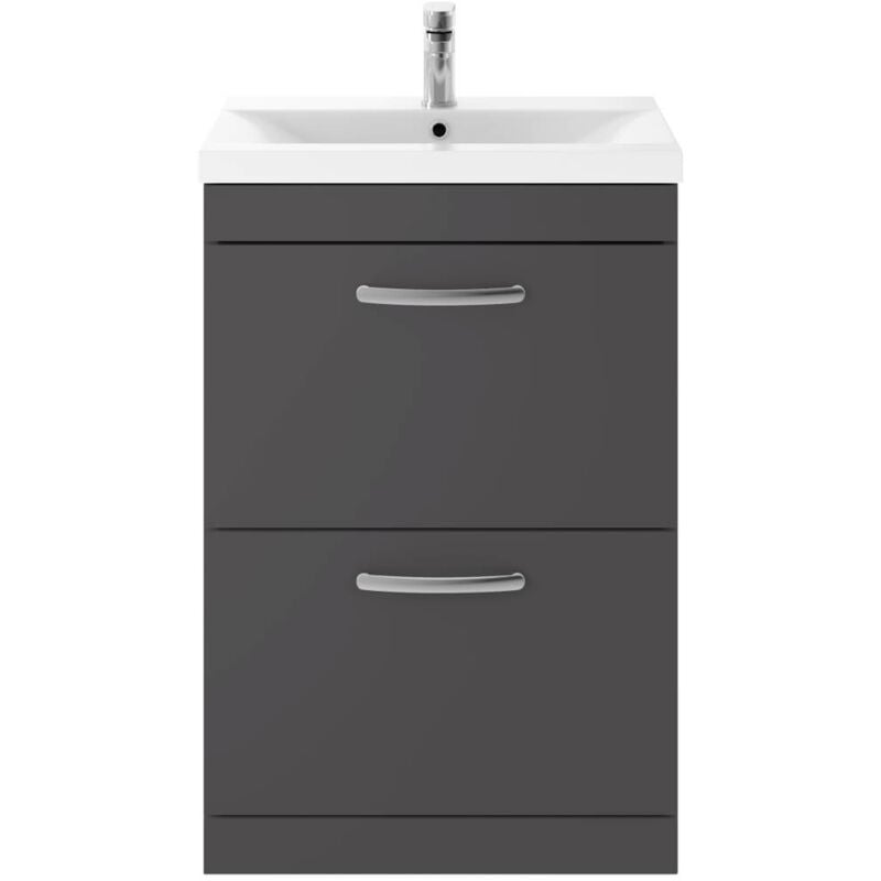 Athena Gloss Grey 600mm 2 Drawer Vanity Unit with 40mm Profile Basin - ATH076A - Nuie