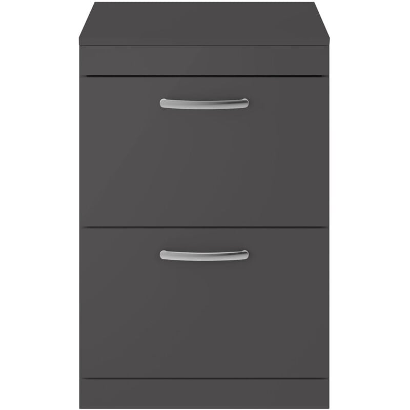 Athena Floor Standing 2-Drawer Vanity Unit and Worktop 600mm Wide - Gloss Grey - Nuie