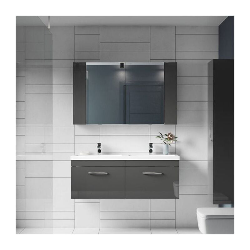 Athena Mirrored Cabinet (75/25) 600mm Wide - Gloss Grey - Nuie