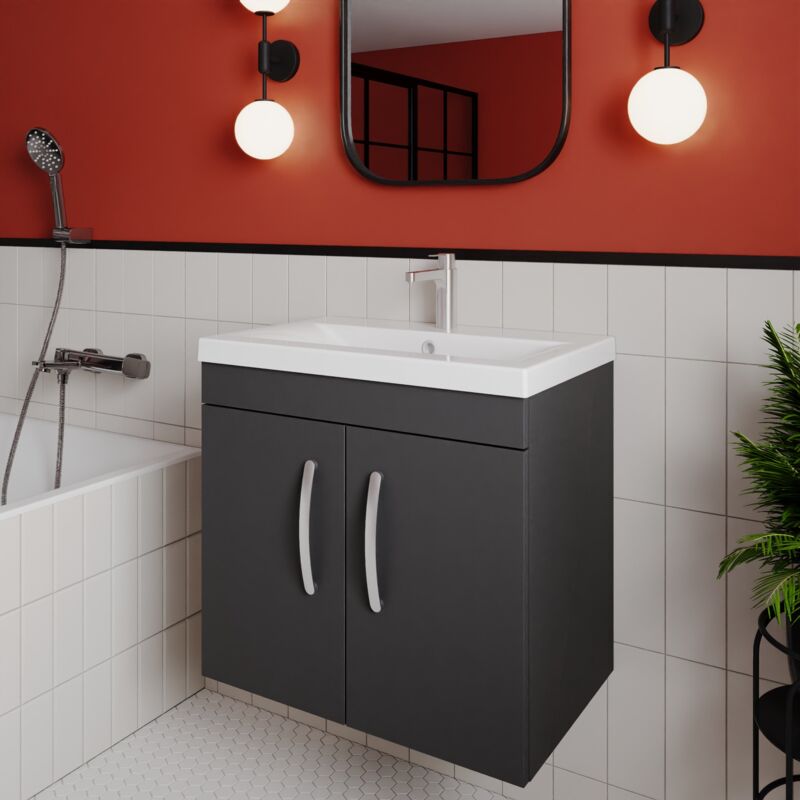 Nuie Athena Wall Hung 2-Door Vanity Unit with Basin-2 600mm Wide - Gloss Grey