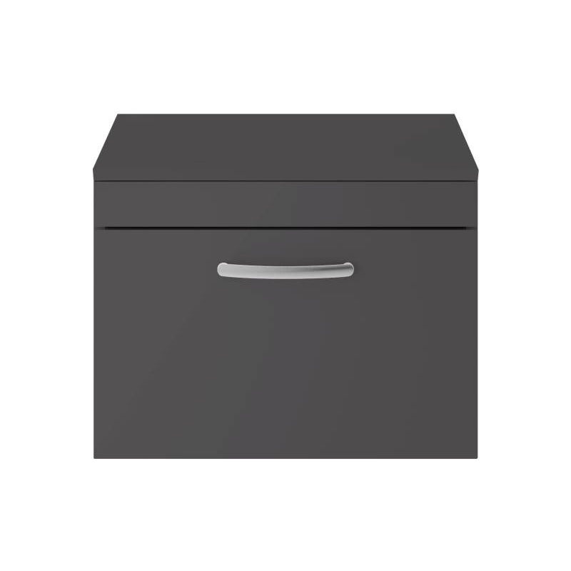 Athena Wall Hung 1-Drawer Vanity Unit and Worktop 600mm Wide - Gloss Grey - Nuie