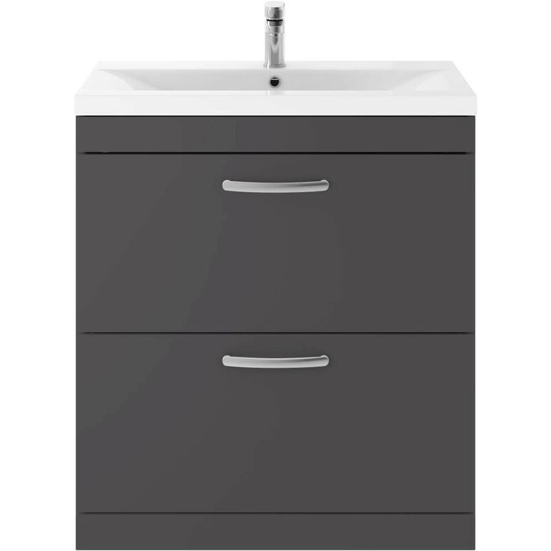 Athena Gloss Grey 800mm 2 Drawer Vanity Unit with 18mm Profile Basin - ATH079B - Nuie