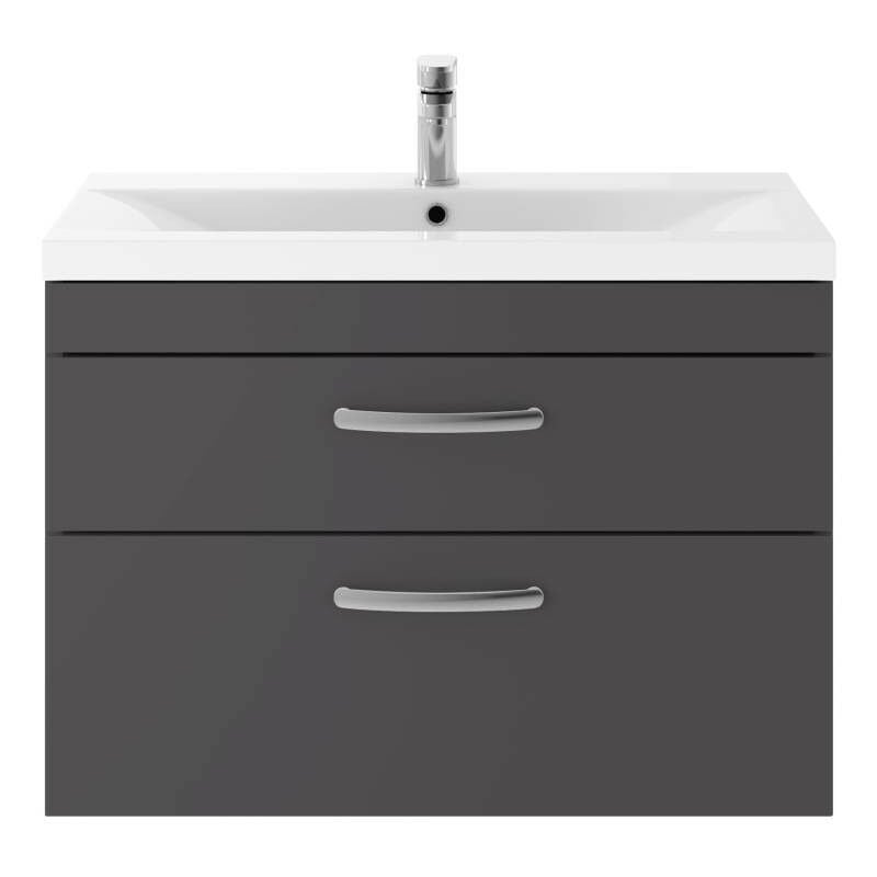 Athena Gloss Grey 800mm Wall Hung 2 Drawer Vanity Unit with 18mm Profile Basin - ATH081B - Nuie