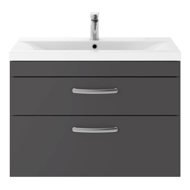 Athena Gloss Grey 800mm Wall Hung 2 Drawer Vanity Unit with 40mm Profile Basin - ATH081A - Nuie