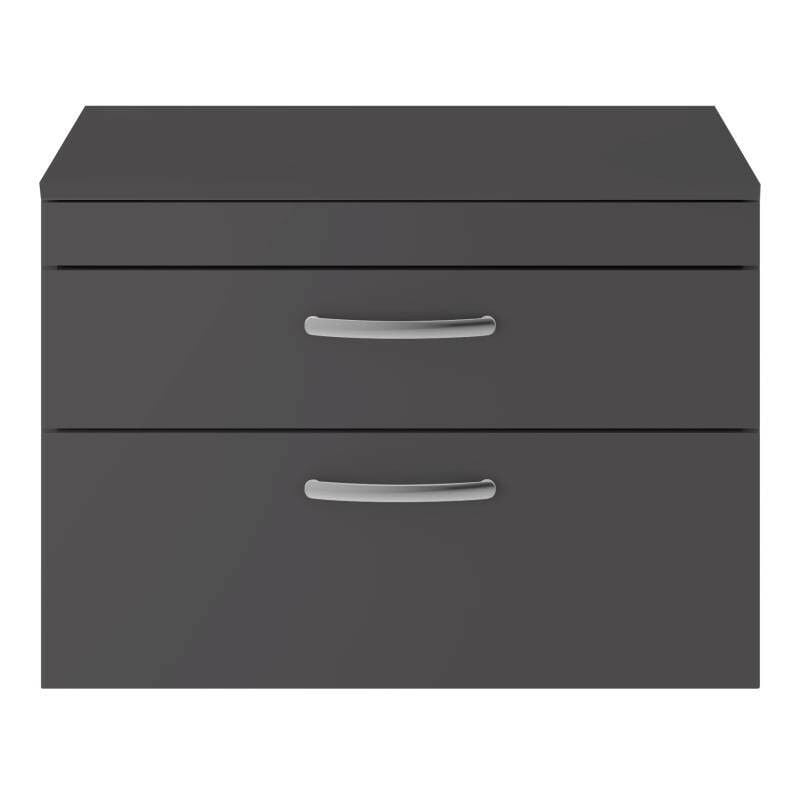 Athena Gloss Grey 800mm Wall Hung 2 Drawer Vanity Unit with Worktop - ATH081W - Nuie