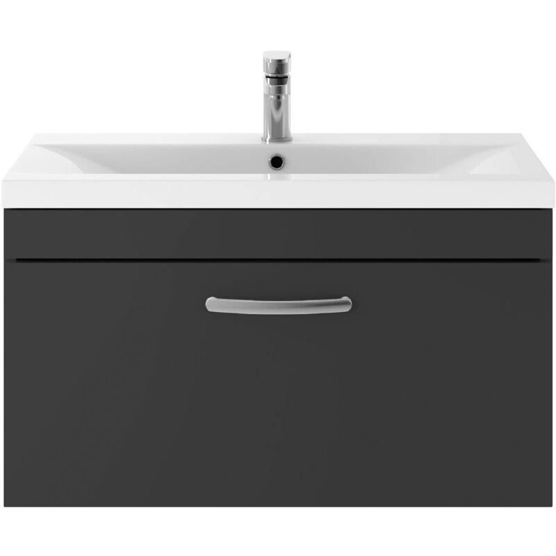 Athena Wall Hung 1-Drawer Vanity Unit with Basin-2 800mm Wide - Gloss Grey - Nuie