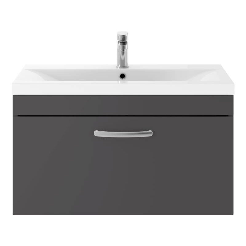 Athena Gloss Grey 800mm Wall Hung Single Drawer Vanity Unit with 40mm Profile Basin - ATH080A - Nuie