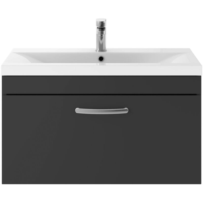 Athena Wall Hung 1-Drawer Vanity Unit with Basin-1 800mm Wide - Gloss Grey - Nuie