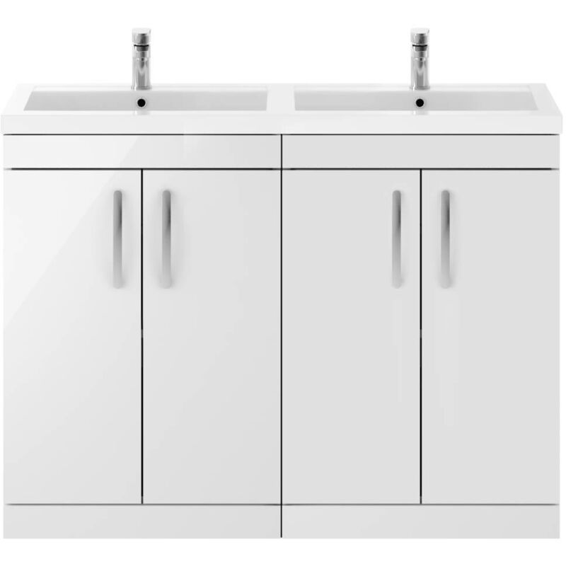 Athena Gloss White 1200mm 4 Door Vanity Unit with Double Basin - ATH027C - Nuie