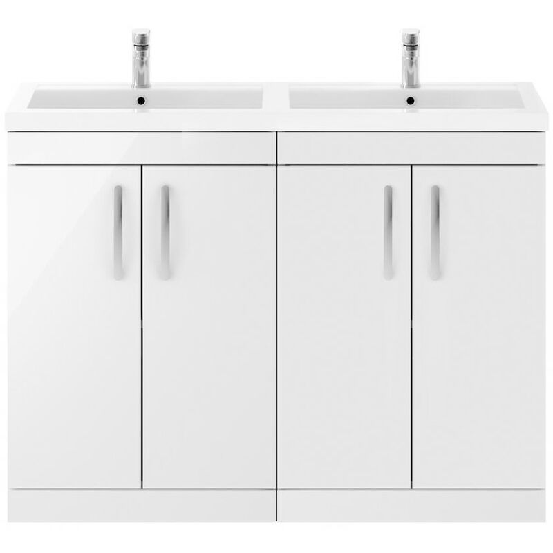Athena White Gloss 1200mm Floor Standing 4 Door Cabinet & Double Basin