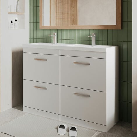 Nuie Athena Floor Standing 4-Drawer Vanity Unit with Double Basin 1200mm Wide - Gloss White