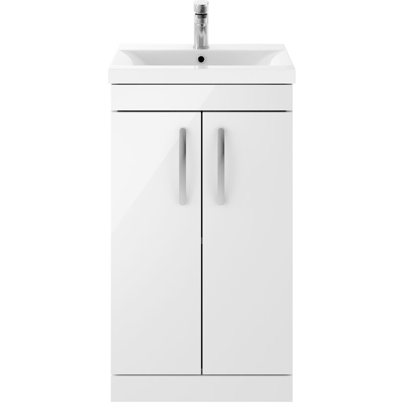 Athena Floor Standing 2-Door Vanity Unit with Basin-1 500mm Wide - Gloss White - Nuie