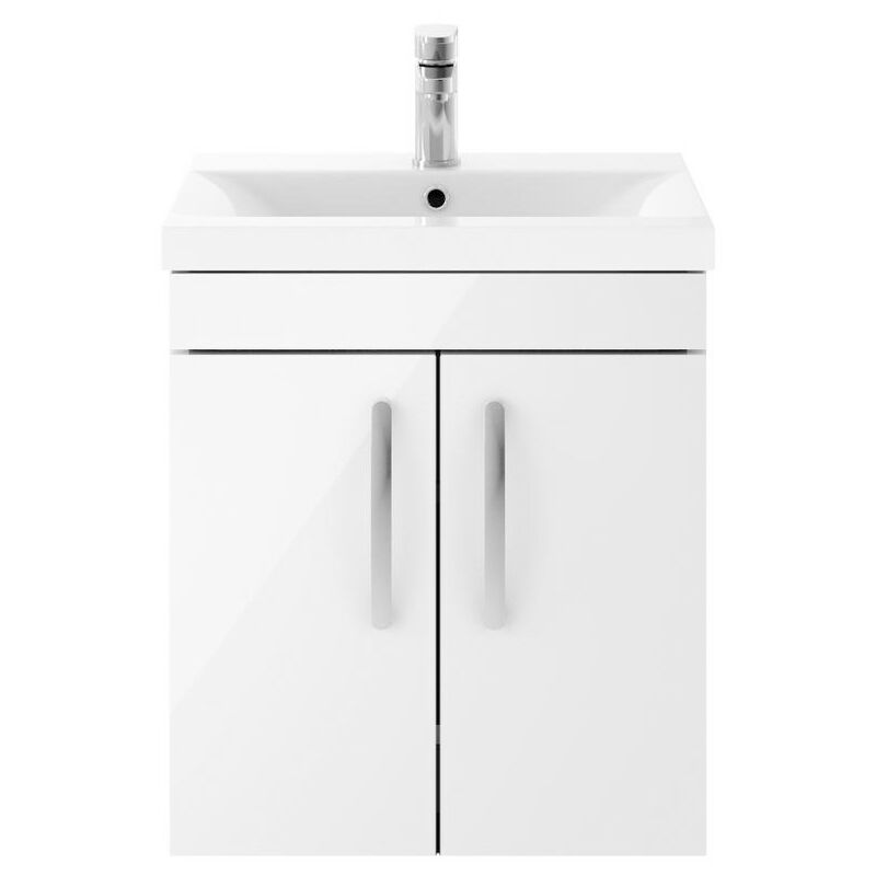 Athena Wall Hung 2-Door Vanity Unit with Basin-1 500mm Wide - Gloss White - Nuie