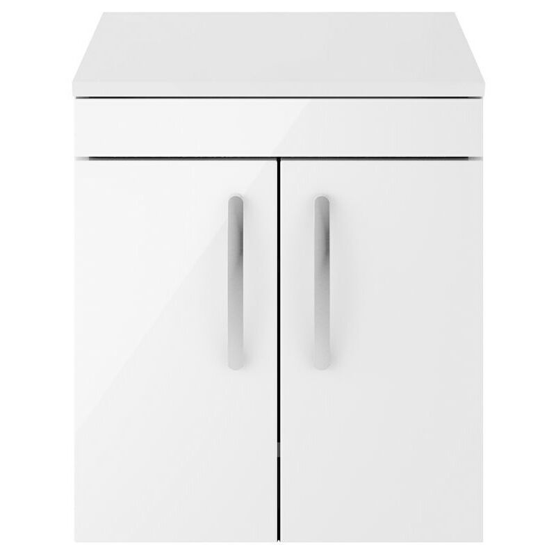 Athena Wall Hung 2-Door Vanity Unit and Worktop 500mm Wide - Gloss White - Nuie