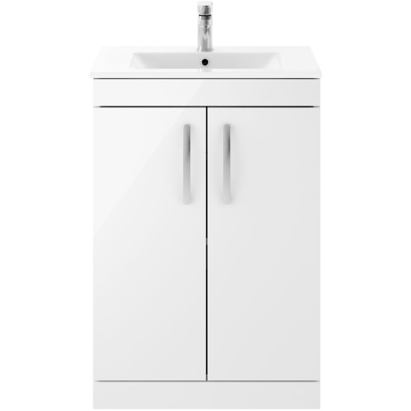 Nuie Athena Floor Standing 2-Door Vanity Unit with Basin-2 600mm Wide - Gloss White