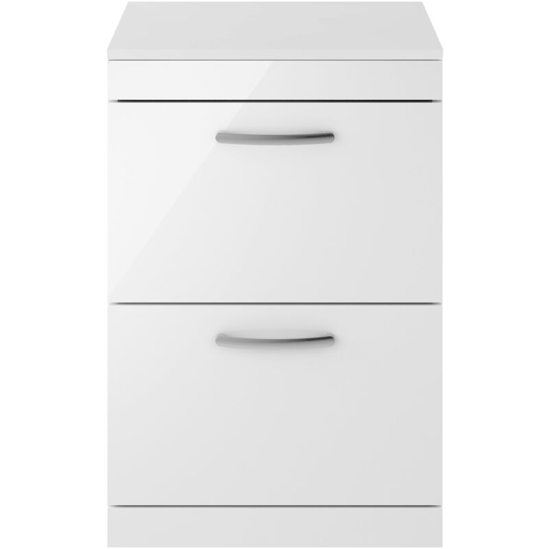 Athena Floor Standing 2-Drawer Vanity Unit and Worktop 600mm Wide - Gloss White - Nuie