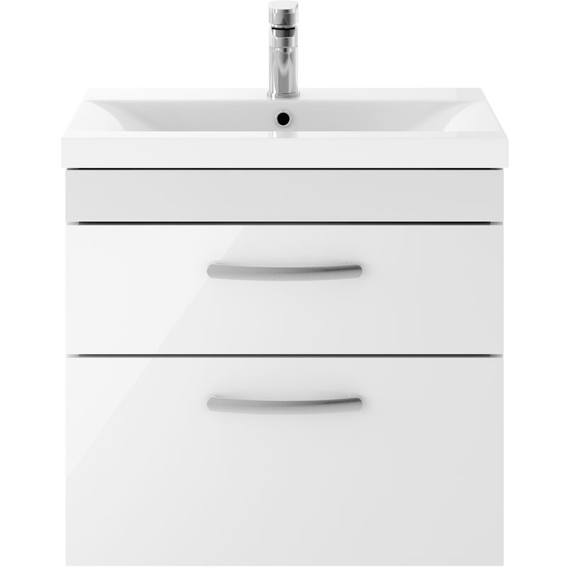 Athena Wall Hung 2-Drawer Vanity Unit with Basin-1 600mm Wide - Gloss White - Nuie
