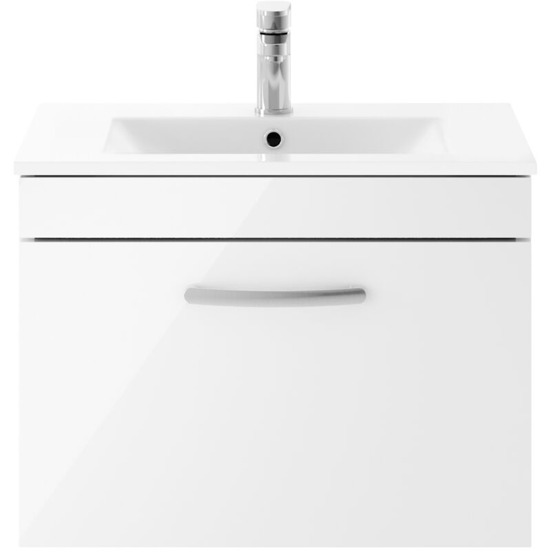 Athena Wall Hung 1-Drawer Vanity Unit with Basin-2 600mm Wide - Gloss White - Nuie