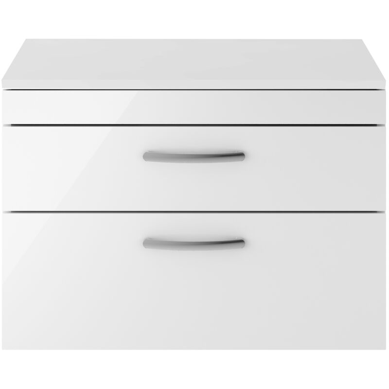 Athena Wall Hung 2-Drawer Vanity Unit and Worktop 800mm Wide - Gloss White - Nuie