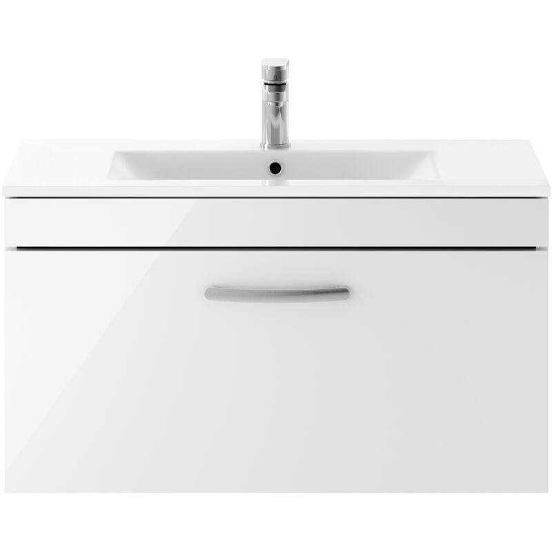 Athena Wall Hung 1-Drawer Vanity Unit with Basin-2 800mm Wide - Gloss White - Nuie