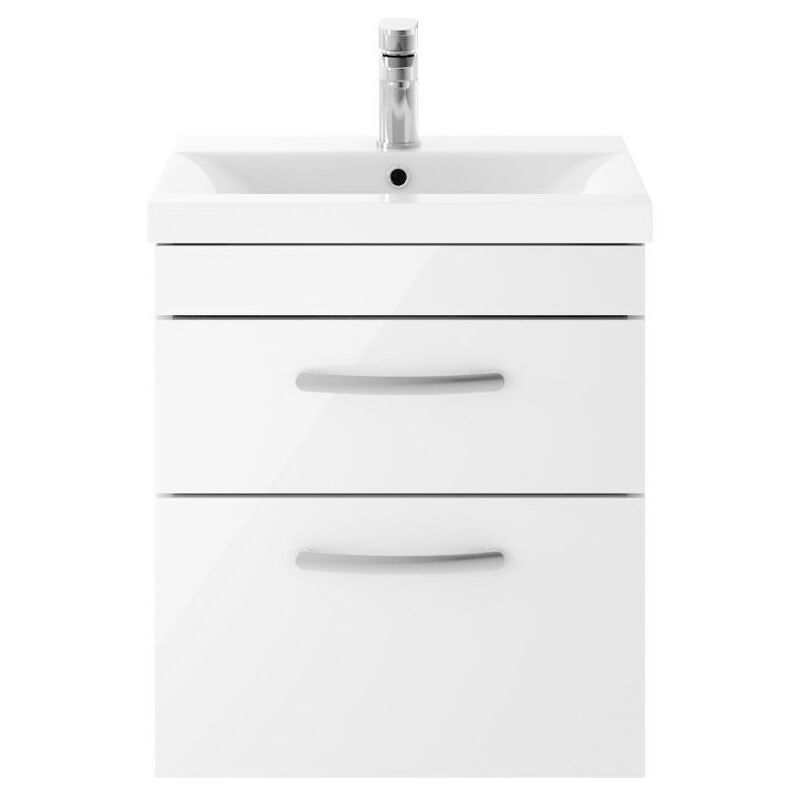 Athena White Gloss 500mm Wall Hung 2 Drawer Cabinet & Thin-Edge Basin