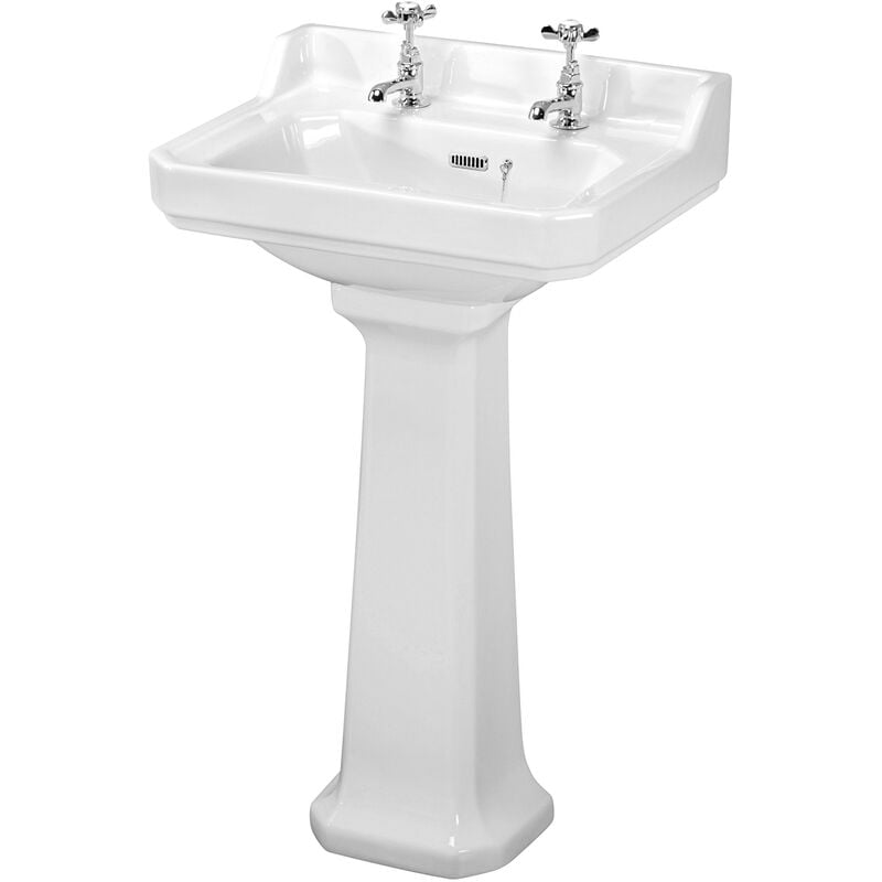 Carlton Basin and Full Pedestal 560mm Wide - 2 Tap Hole - Nuie