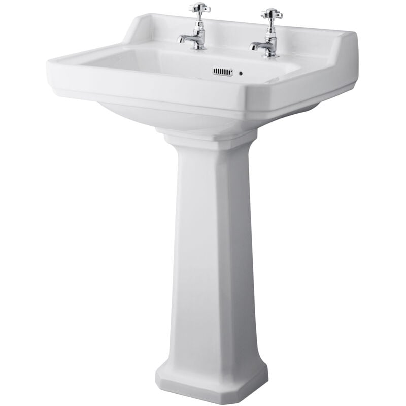 Richmond Basin with Full Pedestal 595mm Wide - 2 Tap Hole - Hudson Reed