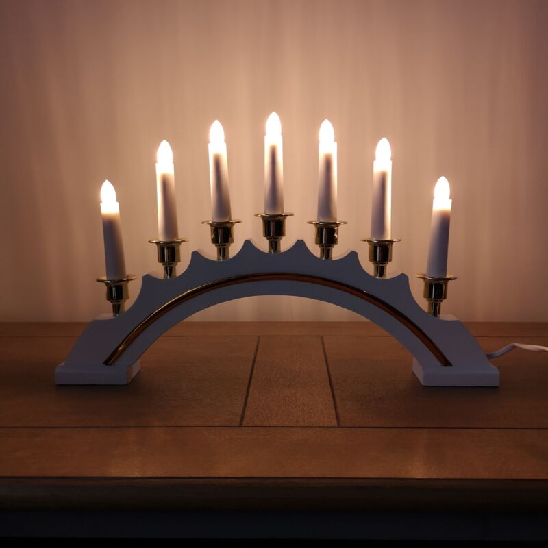 Premier Decorations - 45cm Premier Christmas Candlebridge With 7 Bulbs In White Mains Powered