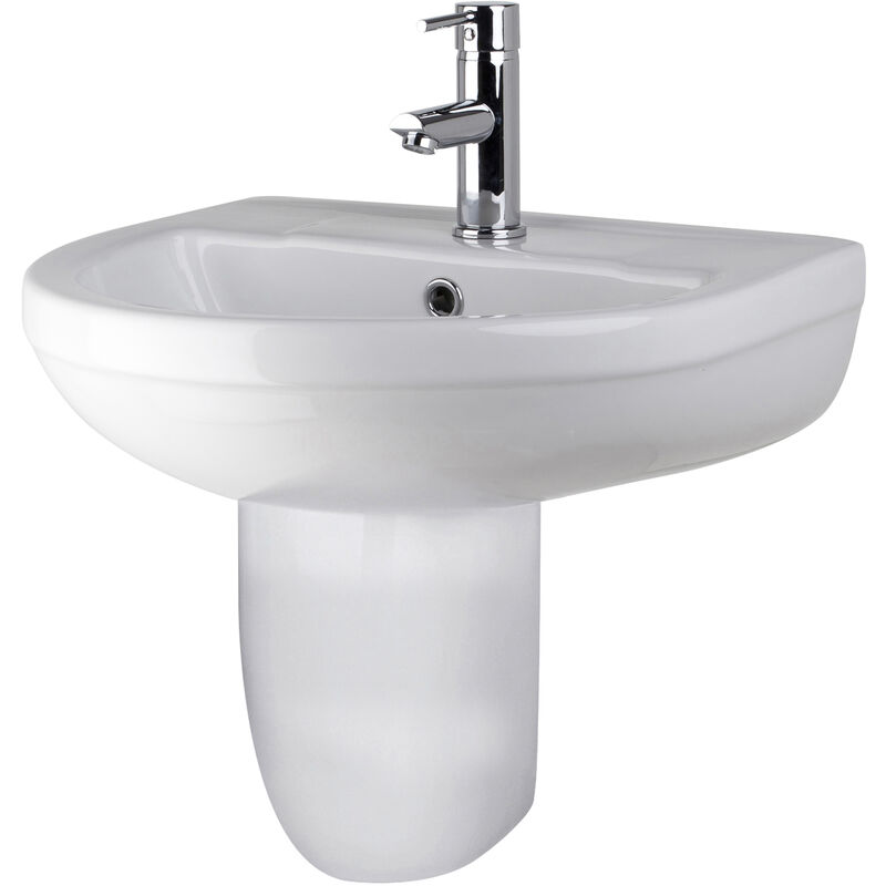 Harmony Basin and Semi Pedestal 500mm Wide - 1 Tap Hole - Nuie
