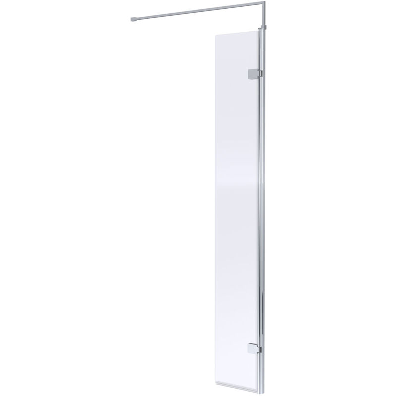 Wet Room Hinged Return Panel 1850mm High x 300mm Wide 8mm Glass - Polished Chrome - Nuie