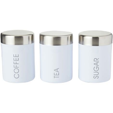 PREMIER Housewares 0510008 Set Barattoli per tè, caffè e Zucchero, Coperchio in Acciaio Inox, Bianco