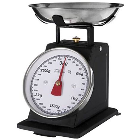 Premier Housewares 0807228 Bilancia da Cucina in Acciaio Inossidabile, 3 kg, Nero Opaco, mechanical