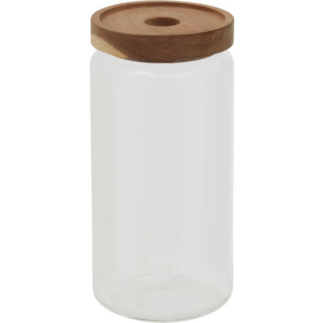 Premier Housewares 1000ml Round Clear Glass Jar With Acacia Wood Lid For Storage Multipurpose Stylish Lightweight Removable Lid w9 x d9 x h19cm