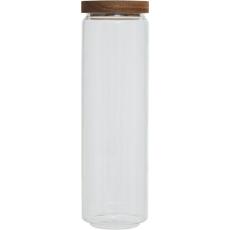 Premier Housewares 1600ml Round Clear Glass Jar With Acacia Wood Lid For Storage Multipurpose Stylish Lightweight Removable Lid w9 x d9 x h30cm