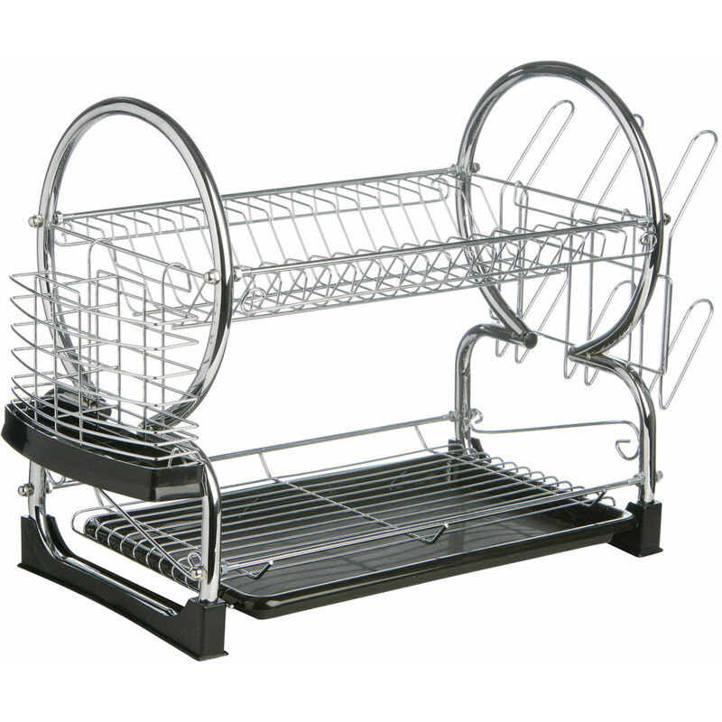 2 Tier Dish Drainer with Black Plastic Tray - Premier Housewares