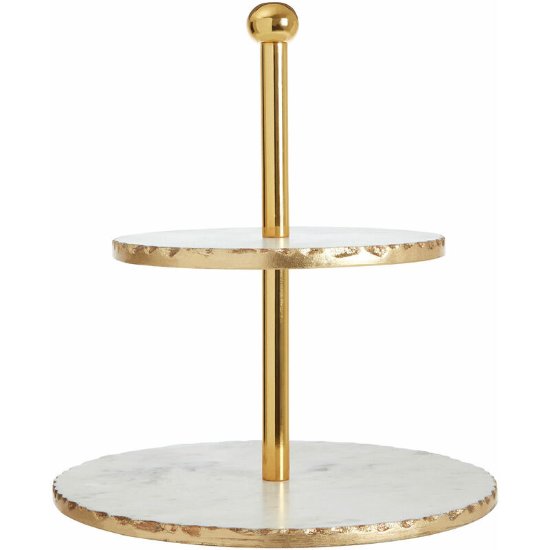 2 Tier White Marble / Gold Finish Cake Stand - Premier Housewares