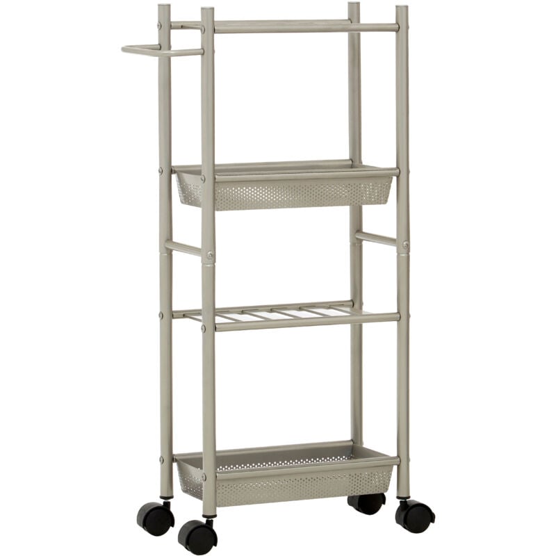 Premier Housewares 4 Tier Brush Nickel Trolley with 2 Baskets