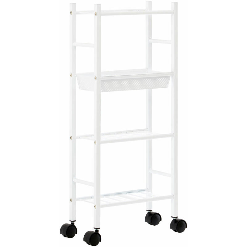 4 Tier White Trolley with Basket - Premier Housewares