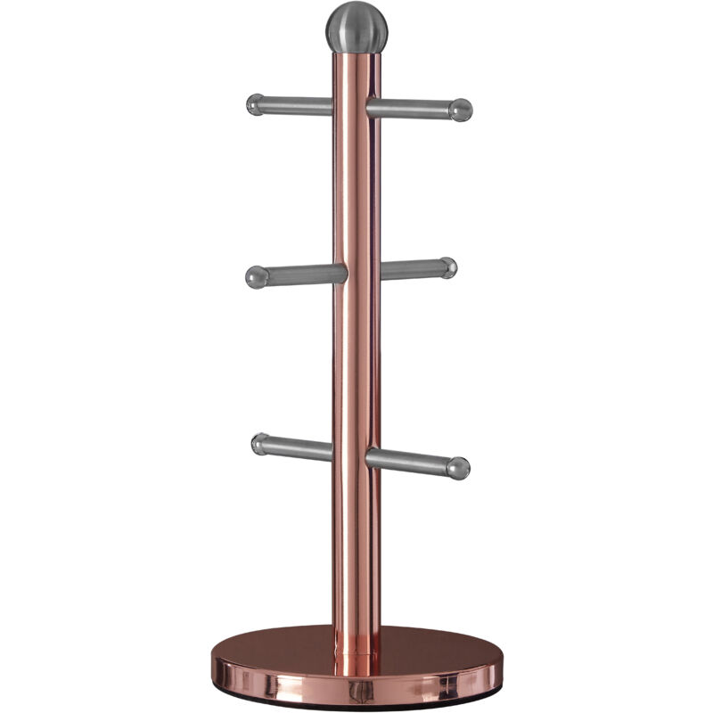 Essentials By Premier 6 Cup Copper Finish Mug Tree, Brown