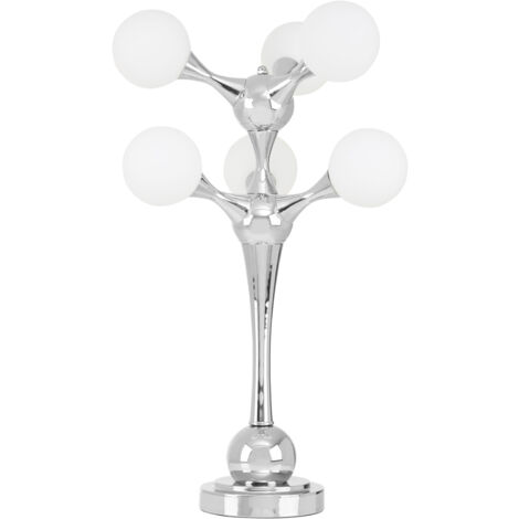 Premier Housewares 6 Light Table Lamp Chrome Finish With White Glass Shades Desk Lamp For Office / Study Chic and Contemporary w38.5 x d38.5 x h65cm