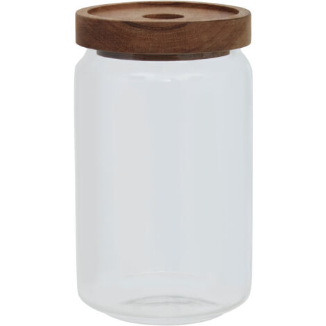 Premier Housewares 800ml Round Clear Glass Jar With Acacia Wood Lid For Storage Multipurpose Stylish Lightweight Removable Lid w9 x d9 x h16cm