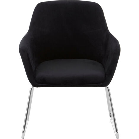 Premier Housewares Accent Chair Chair for Bedroom Crushed Velvet Chair Black Upholstery Lounge Chair Arm Chairs Chromed Metal  Legs Makeup Chair 67x64 x85