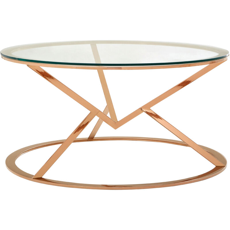 Premier Housewares Interiors by Premier Unique Corseted Round Rose Gold Coffee Table, Geometric Display Table, Versatile Decorative Coffee Table