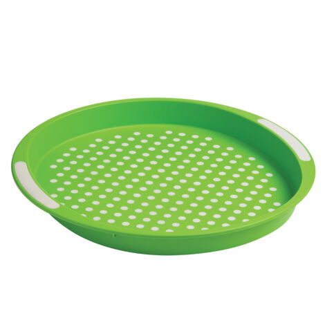 Premier Housewares Anti-Slip Round Serving Tray / Dinner Tray For Kitchen / Home Use Green and White Made from PP Plastic with TPE Handles H3 x W20 cm