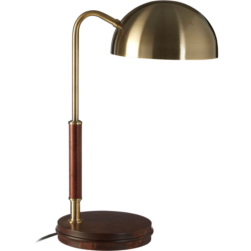 Interiors by Premier Wooden Base Antique Brass Finish Task Lamp, Linear Tube Design Bedside Table Light, Sleek Lamp On A Table