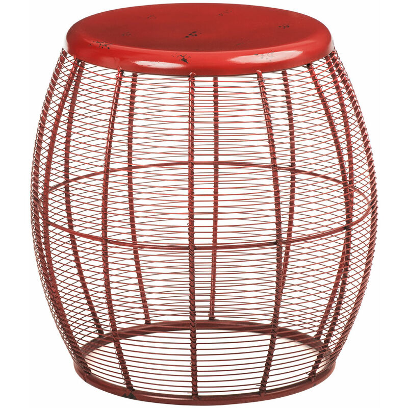 Artisan Stool Red Metal Barrel Shape - Premier Housewares